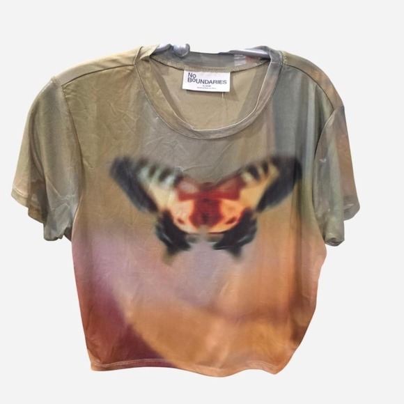 JUNIORS Y2K NO BOUNDARIES MESH BUTTERFLY BABY TEE/CROP NEW WITH TAG SIZE XL - Picture 1 of 3